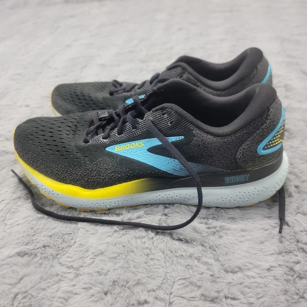 Brooks Ghost 16 Shoes Mens 10 Black Blue Yellow‎ Road Running Sneakers